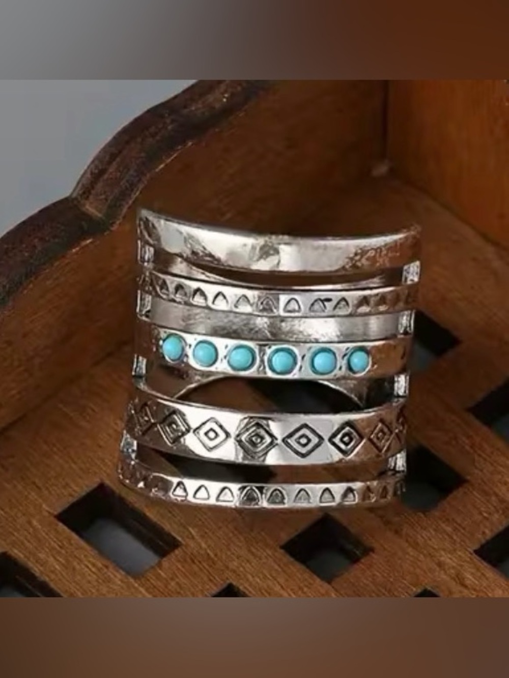 Boho Silver-Tone Turquoise Stackable Midi Ring Set - Picture 3 of 3